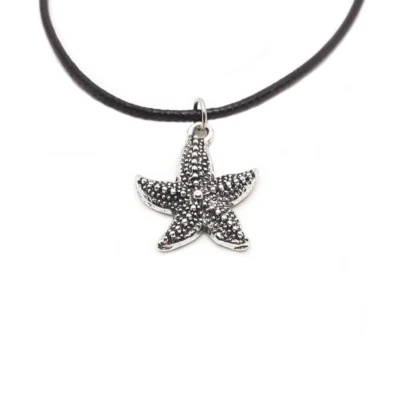 Collana con ciondolo STELLA MARINA Argento corda nera tipo caucciu da Uomo Donna - Immagine 1 di 4