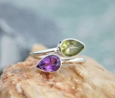 Affascinante Peridoto Topazio Gemma 925 Argento Sterling Mano Anello Tutti Size - Immagine 1 di 4