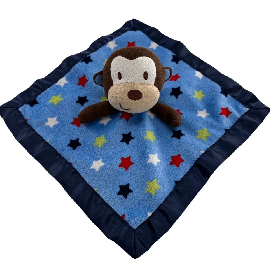 Manta de Seguridad Garanimals Mono Peluche Lovey 12" Azul Estrella Satinado Ribete Niño Foto 1 de 4
