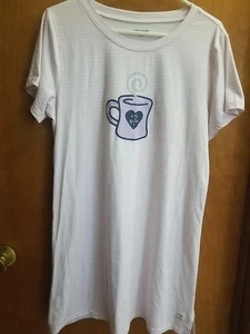 Life Is Good Nightgown Womens Sz Large Sleep T- Shirt Pink Stripe Mug - Picture 1 of 2