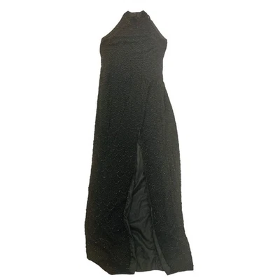 Adrianna Papell Black Silk Beaded High Neck Front Split Maxi Dress Size 6 - Image 1 of 4