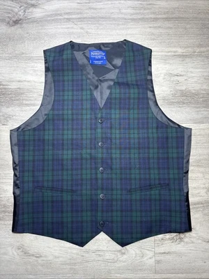 Vintage Pendleton Masculino tamanho MÉDIO Terno Colete Preto Relógio Xadrez Tartan 100% Lã - Imagem 1 de 4