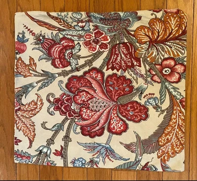 POTTERY BARN 20" Pillow Cover PALAMPORE DEIRDRE Jacobean Floral COTTON Linen Red - Image 1 of 4