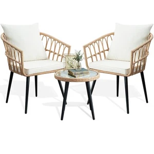 3 Piece Patio Bistro Set, Outdoor Wicker Apartment Balcony Furniture Sets, Ra... - Picture 1 of 7