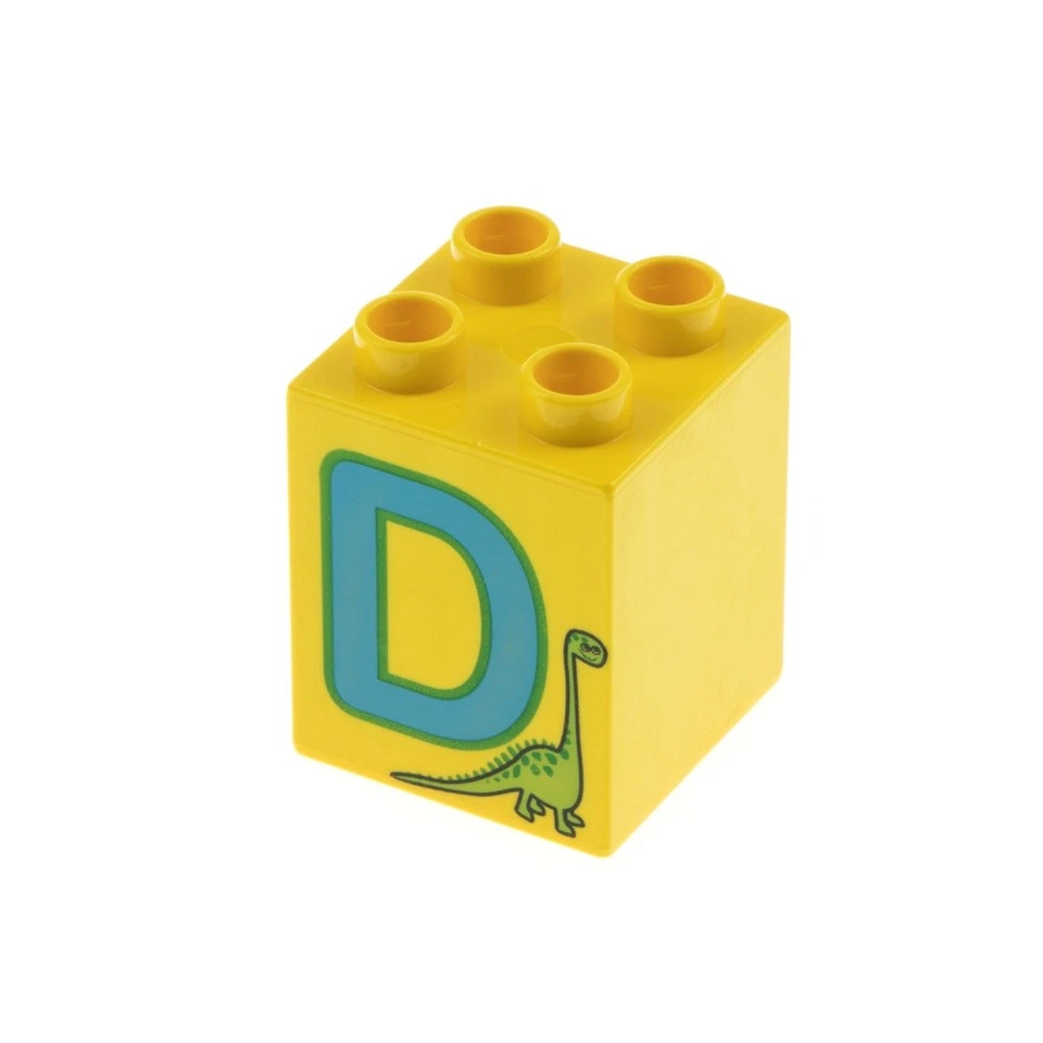 1x Lego Duplo Motiv Bau Stein 2x2x2 gelb bedruckt Buchstabe D Dino 31110pb046 - Bild 1 von 1