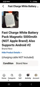Magnetic Charger - White- NEW ! OPENED BOX / NOT COMPATIBLE WITH MY PHONE ! - Photo 1 sur 1