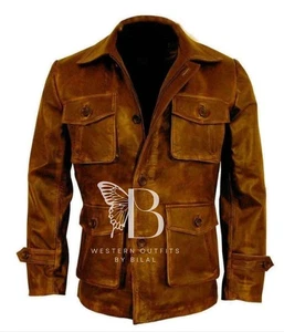 Men's Tradition Western American Jacket Cowboy Waxed Leather Coat Jacket - Picture 1 of 3