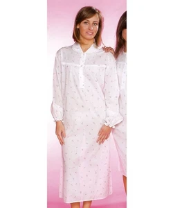 Camicia da notte donna in battista di cotone manica lunga Silvia 1016 - Picture 1 of 2
