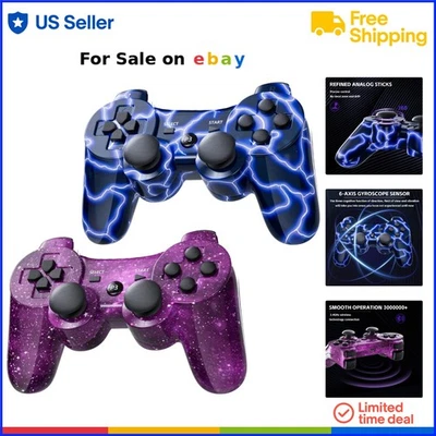 Wireless Controller for PS3 Dual Vibration Gaming Remote with Charging Cord Blue - Image 1 of 4