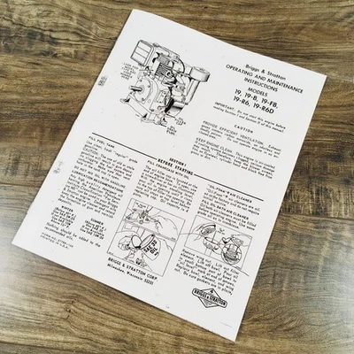 Briggs And Stratton Model 19-R6D Engine Operators Owners Maintenance Manual & Bs - Image 1 of 3
