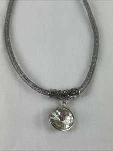 Pendant Necklace Clear Glass Mesh Chain 20” Adjustable Gray Silver Color - Picture 1 of 4