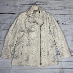 Chicos Women's Snake Skin Print Jacket Off White Faux Leather Zip Up Sz 4/5 - Picture 1 of 10