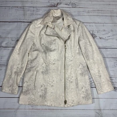 Chicos Women's Snake Skin Print Jacket Off White Faux Leather Zip Up Sz 4/5 - Image 1 of 4