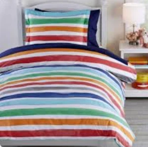 Pottery Barn Kids Twin Duvet Cover Set Multicolor Jordan Stripe Pillow Sham 2 pc - Picture 1 of 5