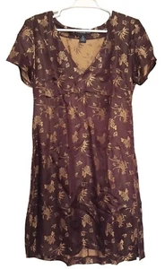 VIVIENNE TAM Brocade Cocktail Party Dress Brown Gold V-Neck Side Zip Sz3/US 8 - Picture 1 of 7