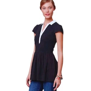 Anthropologie Preppy Tunic 2 Small Blouse Black White Trim Retro Fit + Flare NWT - Picture 1 of 11