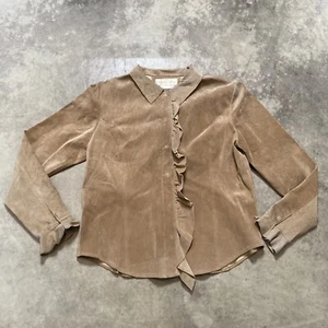 Margaret Godfrey Leather Jacket Womens Size 14 Tan Ruffle Front Zip Closer Vtg - Bild 1 von 11