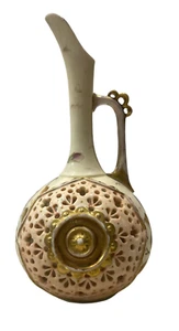 Antique Rudolstadt Cream Porcelain Hand Pieerced Medallion Pitcher Jug 1887-1918 - Picture 1 of 12