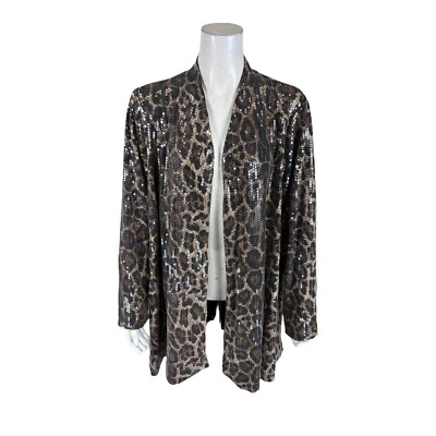 Cárdigan para mujer Dennis Basso estampado lentejuelas totalmente forrado neutro 2X talla grande Foto 1 de 2