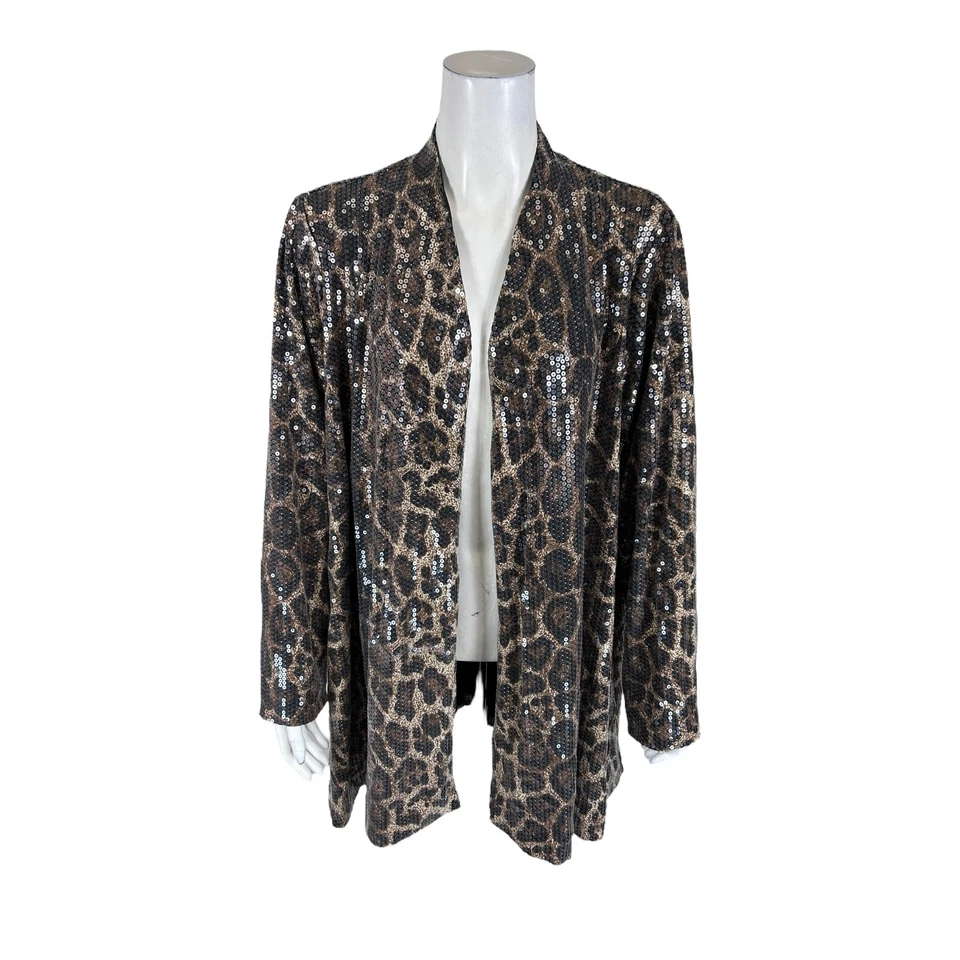 Cárdigan para mujer Dennis Basso estampado lentejuelas totalmente forrado neutro talla mediana Foto 1 de 2