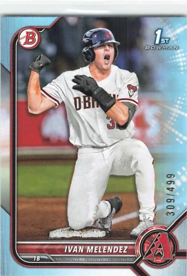 2022 Bowman Draft Ivan Melendez #BD-29 SKY BLUE /499 - Arizona Diamondbacks - Image 1 of 2