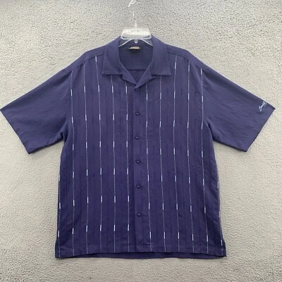 Barrett Jackson Men’s L Blue Striped Embroidered Short Sleeve Button Up Shirt - Image 1 of 4