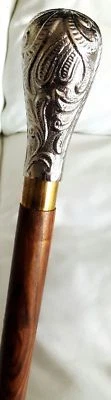 Bastón de madera estilo clásico latón hermoso mango plateado marrón  Foto 1 de 4
