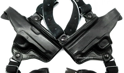TAGUA Black Leather Dual 2-GUN Double Shoulder Holster for ANY NONRAIL 4" 1911 - Image 1 of 4