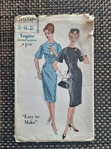 Vintage Vogue 9956 Flared Sleeve Dress 1960 Pattern Slim Skirt Cummerbund 10/31 - Picture 1 of 3