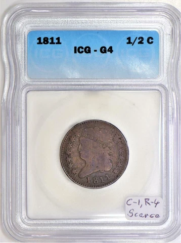1811 Classic Head Half Cent ICG G-4; C-1, R-4; Scarce! Cover