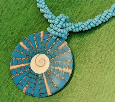 Handgefertigte Shiva Auge Kette Muschel Türkis Perlmutt Schnecke Amulett neu - Bild 1 von 2