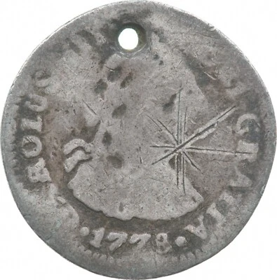 1778 Mo Mexico 1/2 Real Shipwreck Coin Holed 1.3g *9587 - Image 1 of 3