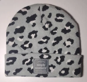 Simply Southern Women's Fuzzy Leopard Beanie Gray Black Spot Print-NWOT - Picture 1 of 3