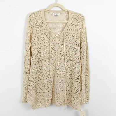 NUEVO Suéter John Paul Richard Tejido Abierto Crochet Talla Pequeña Marfil Cuello en V Foto 1 de 4