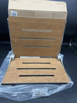 Seachrome 18" Silhouette Slimline Plegable Montaje en Pared Asiento de Ducha Teca Abierto * Foto 1 de 4