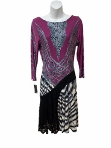 Vestido Sharon Max Y2K Talla S Mixto Estampado Animal Jersey Encaje Elástico Calce Acampanado NUEVO - Imagen 1 de 7