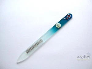 PATENTED GLASS NAIL FILE with a RED SUMMER FLOWER Design in SWAROVSKI JEWELS - Picture 1 of 2