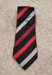 Geoffrey Beene 100% Silk Red Silver Black Striped Handmade Tie - Picture 1 of 6