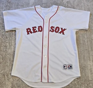 vtg Boston Red Sox Jersey XL White Button Front Sewn Logo Majestic Genuine - Imagen 1 de 4