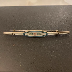 Antique Guilloche Enamel Floral Design Long Bar Brooch Pin Badge Fine Jewellery - Picture 1 of 24