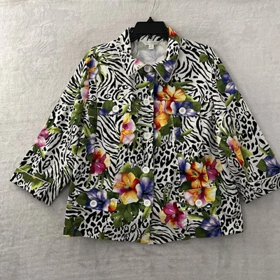 Chaqueta Top Mujer Erin London Multicolor Floral Plus 1X Mezcla Algodón Manga Larga Foto 1 de 4