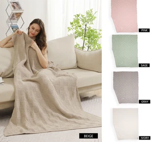 ComfyLuxe Solid Color Waffle Knit Throw Blanket - Picture 1 of 28