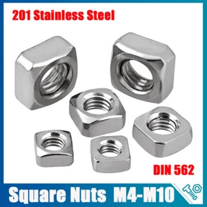 M4 M5 M6 M8 M10 Square Nuts Thin Type 201 Stainless Steel - DIN 557 - Picture 1 of 20