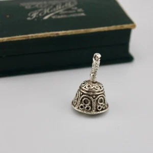 B6.5 Vintage Large Silver Ornate Ringing Hand Bell Pattern Charm Pendant c1970 - Picture 1 of 7