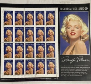 Estampillas vintage MARILYN MONROE 32 centavos HOJA RECUERDO 20 PRIMER DÍA EMITIDAS - Imagen 1 de 4
