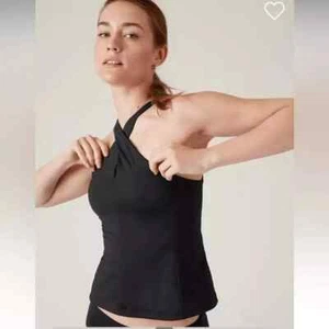 Athleta Medium Black Crossed Tankini Top Power Of She Swim Quick Dry Pads New - Picture 1 of 5