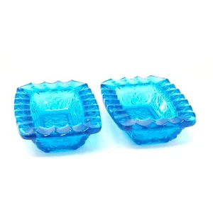 Vintage Set of 2 Blue Daisy and Button Ashtrays MCM Trinket Dish - Picture 1 of 5