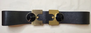 Diane von Furstenberg DVF Wide Belt Black Leather Belt w/Metal Accents XS/S - Picture 1 of 7