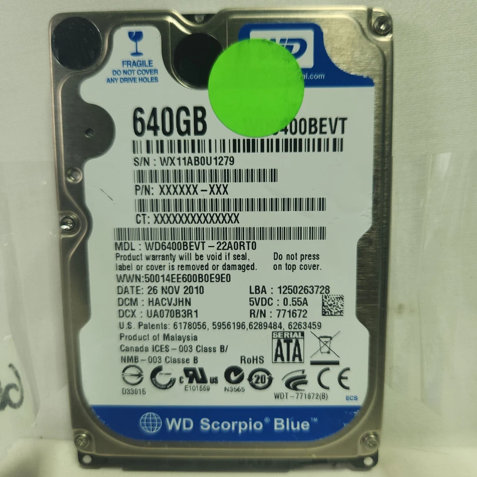Western Digital WD6400BEVT-22A0RTO DCM:HACVJHN 640gb HDD 2.5" WD Hard Drive - Image 1 of 1