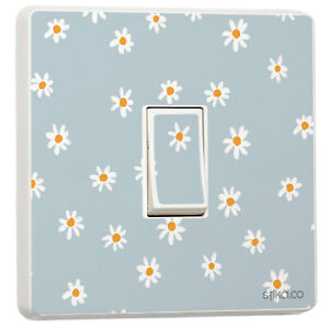 Pack of 2 Daisy patterned blue background, Design for Single Light Switch Cover 